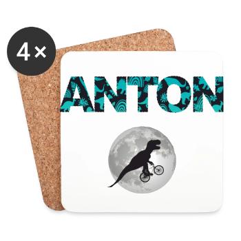ANTON - Beau prénom de garçon avec dinosaure - Dessous de verre (lot de 4) - blanc - Devant