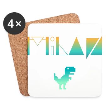 MILAN - Beau prénom de garçon avec dinosaure - Dessous de verre (lot de 4) - blanc - Devant