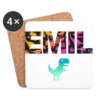 EMIL - Beautiful boy name with dinosaur - Coasters (set of 4) - white - Front