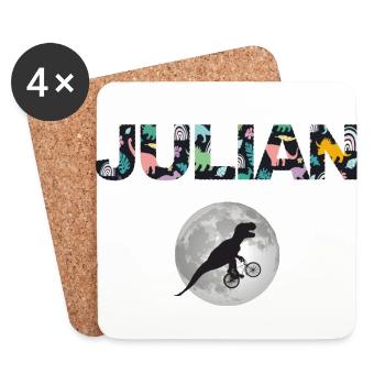 JULIAN - Beautiful boy name with dinosaur - Coasters (set of 4) - white - Front
