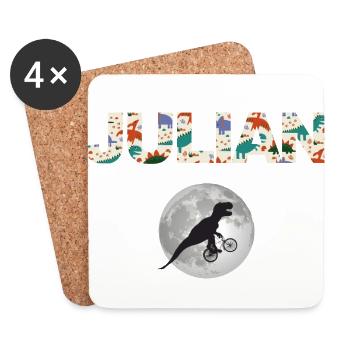 JULIAN - Beautiful boy name with dinosaur - Coasters (set of 4) - white - Front