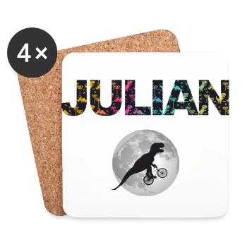 JULIAN - Beautiful boy name with dinosaur - Coasters (set of 4) - white - Front
