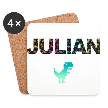 JULIAN - Beautiful boy name with dinosaur - Coasters (set of 4) - white - Front