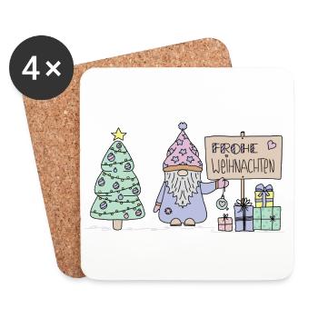 Weihnachts-Wichtel mit Geschenken und Tannenbaum - Untersetzer (4er-Set) - Weiß - Vorne
