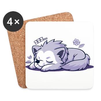 Loup endormi - Autocollant - Dessous de verre (lot de 4) - blanc - Devant