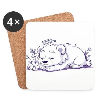 Ours endormi - Autocollant - Dessous de verre (lot de 4) - blanc - Devant