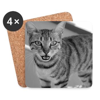 Katze Porträt weiß-schwarz - Untersetzer (4er-Set) - Weiß - Vorne