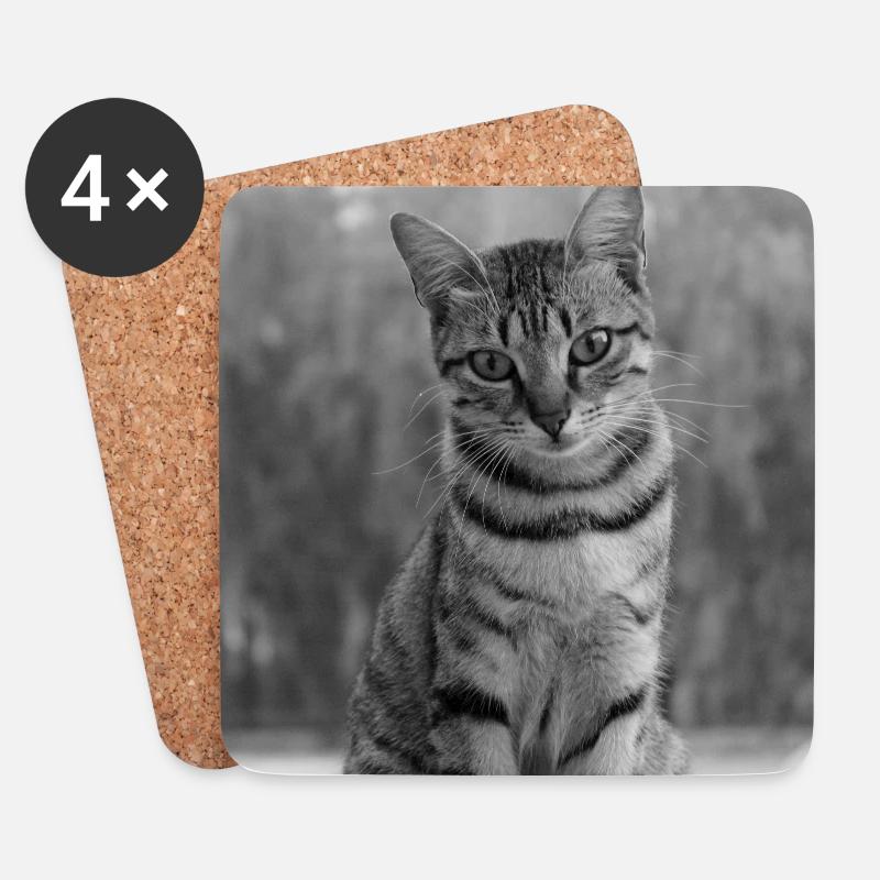 schwarzweiße Katze  - Untersetzer (4er-Set) - Weiß
