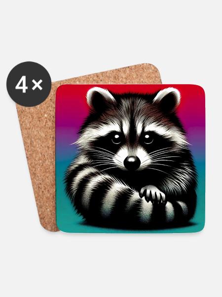 Waschbär - Untersetzer (4er-Set) - Weiß