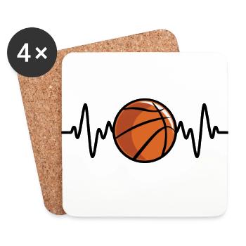 Battement de cœur de basket-ball - Dessous de verre (lot de 4) - blanc - Devant