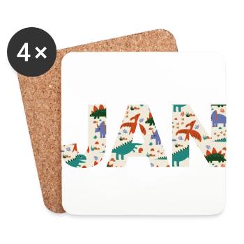 JAN - Schöner Jungen Name mit Dinosaurier - Untersetzer (4er-Set) - Weiß - Vorne