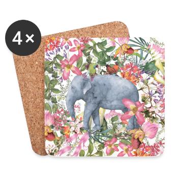 Elefant im Blumen Dschungel - Untersetzer (4er-Set) - Weiß - Vorne