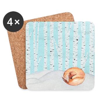 Sleeping fox in the winter forest - Coasters (set of 4) - white - Front