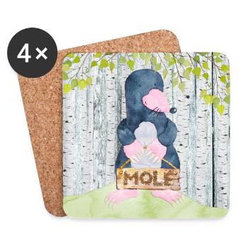 Animal lovers in the forest - The little mole - Coasters (set of 4) - white - Front