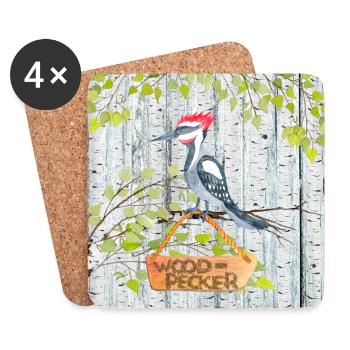 Tierfreunde im Wald - Der kleine Specht - Untersetzer (4er-Set) - Weiß - Vorne