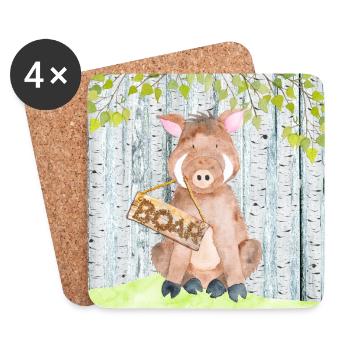 Animaux amis dans la forêt - Le petit sanglier - Dessous de verre (lot de 4) - blanc - Devant