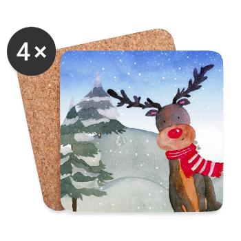 Animal friends in the winter forest - The little reindeer - Coasters (set of 4) - white - Front