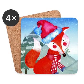 Animal friends in the winter forest - The little fox - Coasters (set of 4) - white - Front