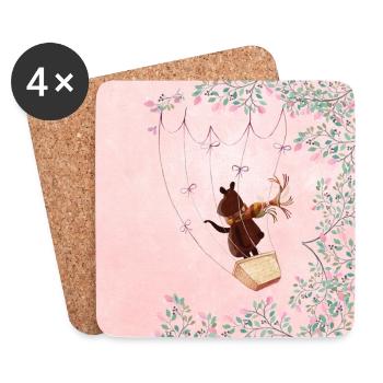 Forest friends in the pink flower forest - The little bear - Coasters (set of 4) - white - Front