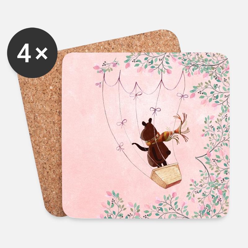 Wald Freunde im Rosa Blütenwald - Der kleine Bär - Untersetzer (4er-Set) - Weiß