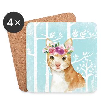 Wald Freunde im Blauen Märchenwald - Die Katze - Untersetzer (4er-Set) - Weiß - Vorne