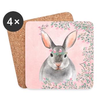 Forest friends in the pink blossom forest - the hare - Coasters (set of 4) - white - Front
