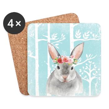 Wald Freunde im Blauen Märchenwald - Der Hase - Untersetzer (4er-Set) - Weiß - Vorne