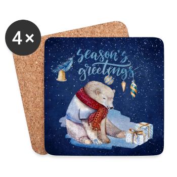 Weihnachtsgrüße - gemütlicher Eisbär - Untersetzer (4er-Set) - Weiß - Vorne