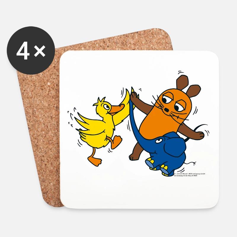 Maus, Elefant und Ente High-Five - Untersetzer (4er-Set) - Weiß