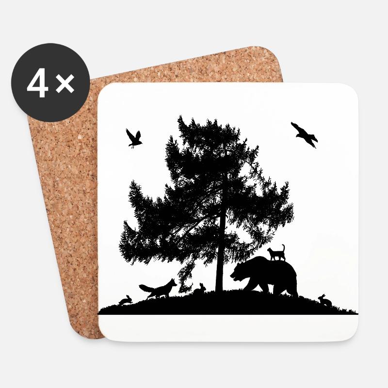 Wald Tiere Gemeinschaft I Geschenkidee - Untersetzer (4er-Set) - Weiß
