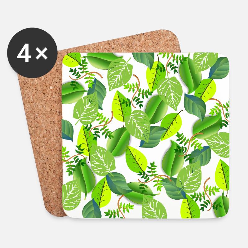 Green leaf collage - Coasters (set of 4) - white