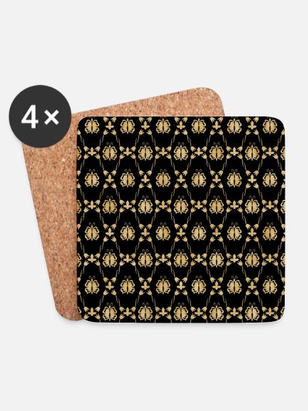 Golden vintage butterfly pattern - Coasters (set of 4) - white