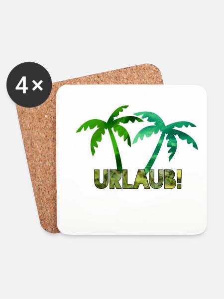 URLAUB - ENDLICH URLAUB PALMEN - Untersetzer (4er-Set) - Weiß