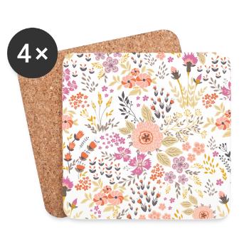 Kleine bunte Blumen - Untersetzer (4er-Set) - Weiß - Vorne
