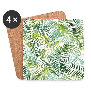 Feuilles tropicales jungle plante motif vert - Dessous de verre (lot de 4) - blanc - Devant