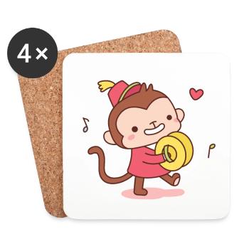 Mignon singe heureux avec des cymbales - Dessous de verre (lot de 4) - blanc - Devant