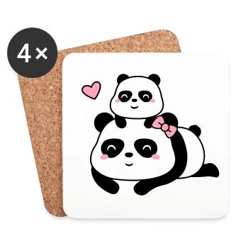 Cute Panda Mum and Baby Cub - Coasters (set of 4) - white - Front