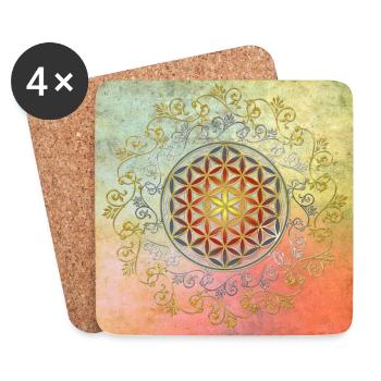 Flower Of Life - Vintage Ornaments Gold Silver 1 - Untersetzer (4er-Set) - Weiß - Vorne