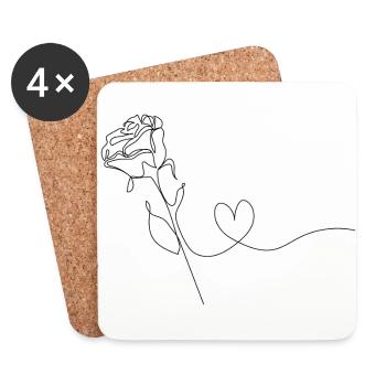 One line drawing of rose and heart - Coasters (set of 4) - white - Front