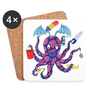 Poulpe domestique Octopus Octopus - Dessous de verre (lot de 4) - blanc - Devant