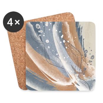 Rushs abstraits en bleu symphonique et beige - Dessous de verre (lot de 4) - blanc - Devant