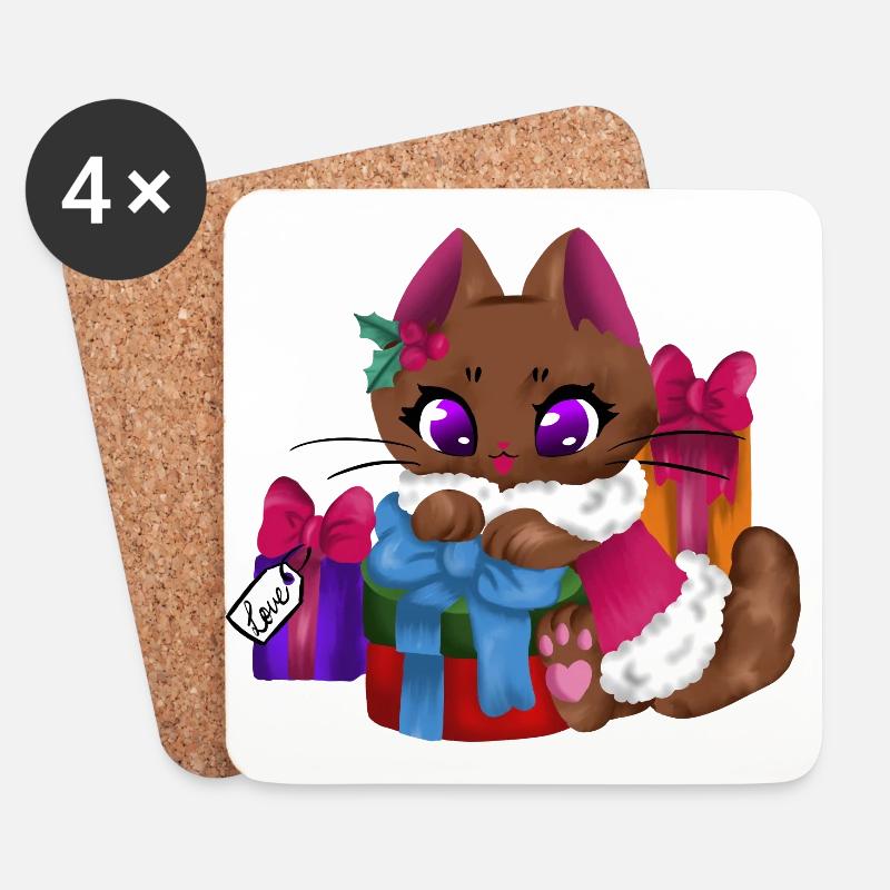 Present Cat🎁🐱 - Untersetzer (4er-Set) - Weiß