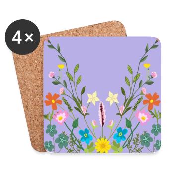 Blühende Wildblumen-Blumenkunst auf Lila - Untersetzer (4er-Set) - Weiß - Vorne