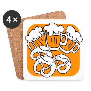 Fête de la bière Octoberfest. Tasse à bière et Brezel. - Dessous de verre (lot de 4) - blanc - Devant