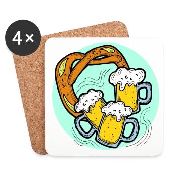 Fête de la bière Octoberfest. Tasse à bière et Brezel. - Dessous de verre (lot de 4) - blanc - Devant