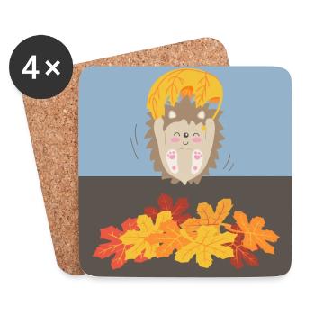 Tender hedgehog with leaf - Coasters (set of 4) - white - Front