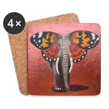 Éléphant papillon - Dessous de verre (lot de 4) - blanc - Devant