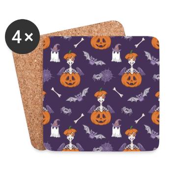 Skeletal Chicks with Pumpkin Halloween Pattern - Coasters (set of 4) - white - Front