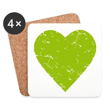 Coeur vert - Nature - Randonnée - Look usé - Dessous de verre (lot de 4) - blanc - Devant