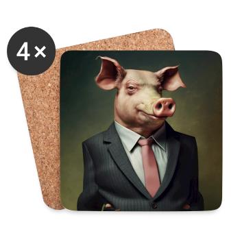 Cochon en costume, patron, patron - Dessous de verre (lot de 4) - blanc - Devant